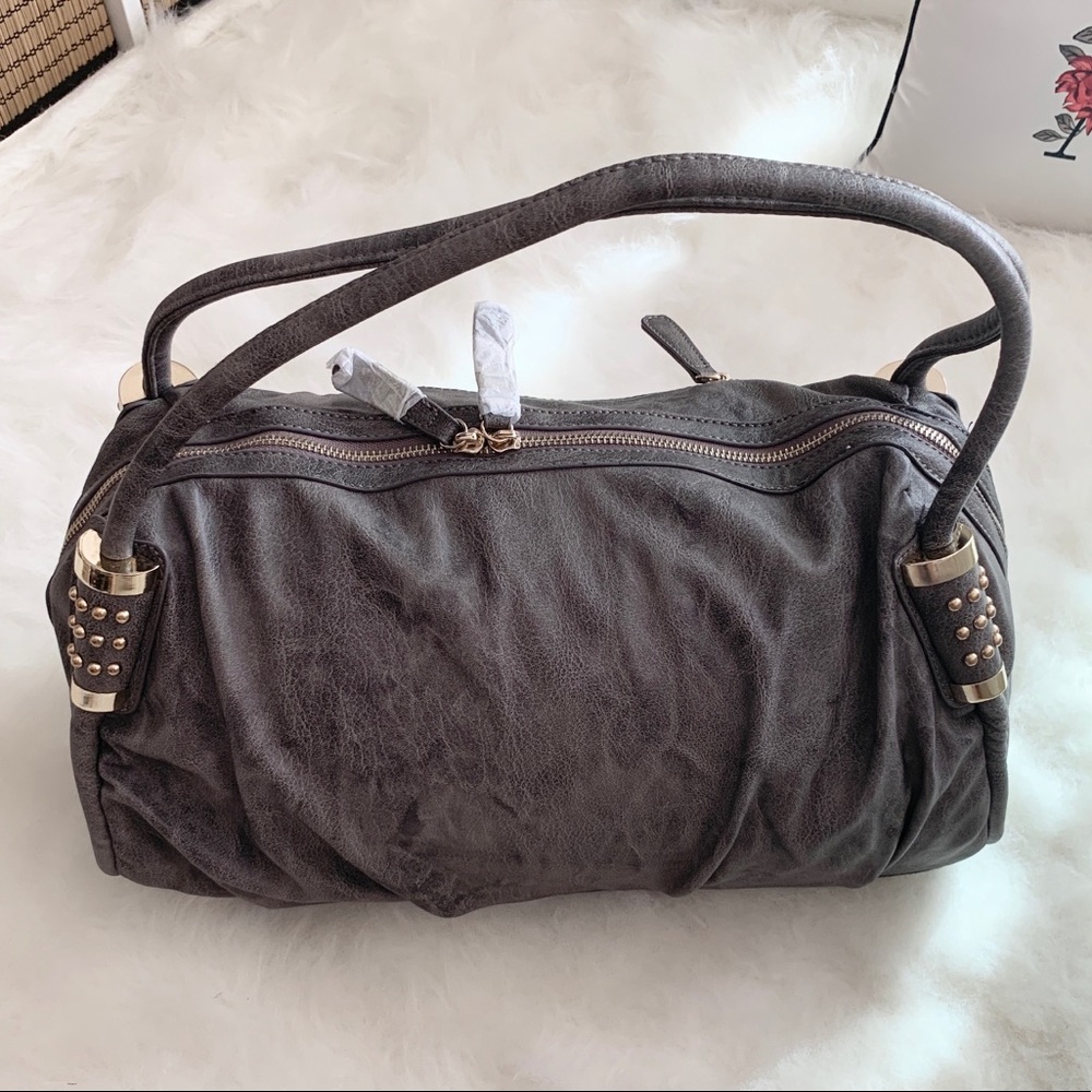 Gold-studded grey vegan leather purse